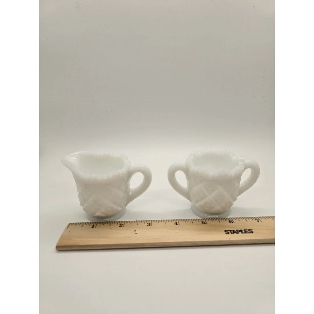 Milk Glass Westmoreland Creamer and Sugar‎ Bowl Old Quilt Pattern